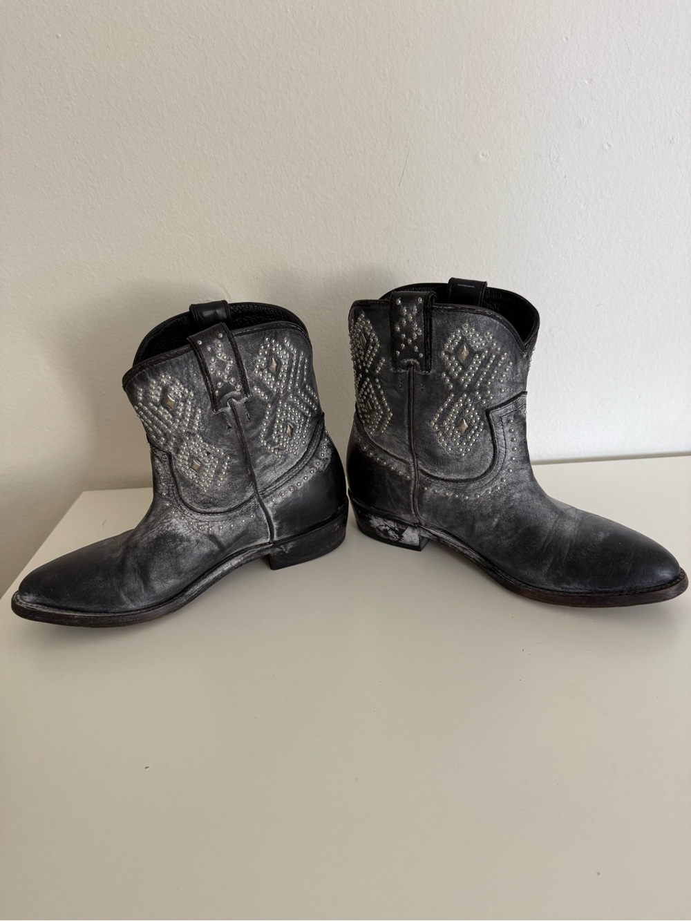 Frye Black Studded Western Ankle Boots